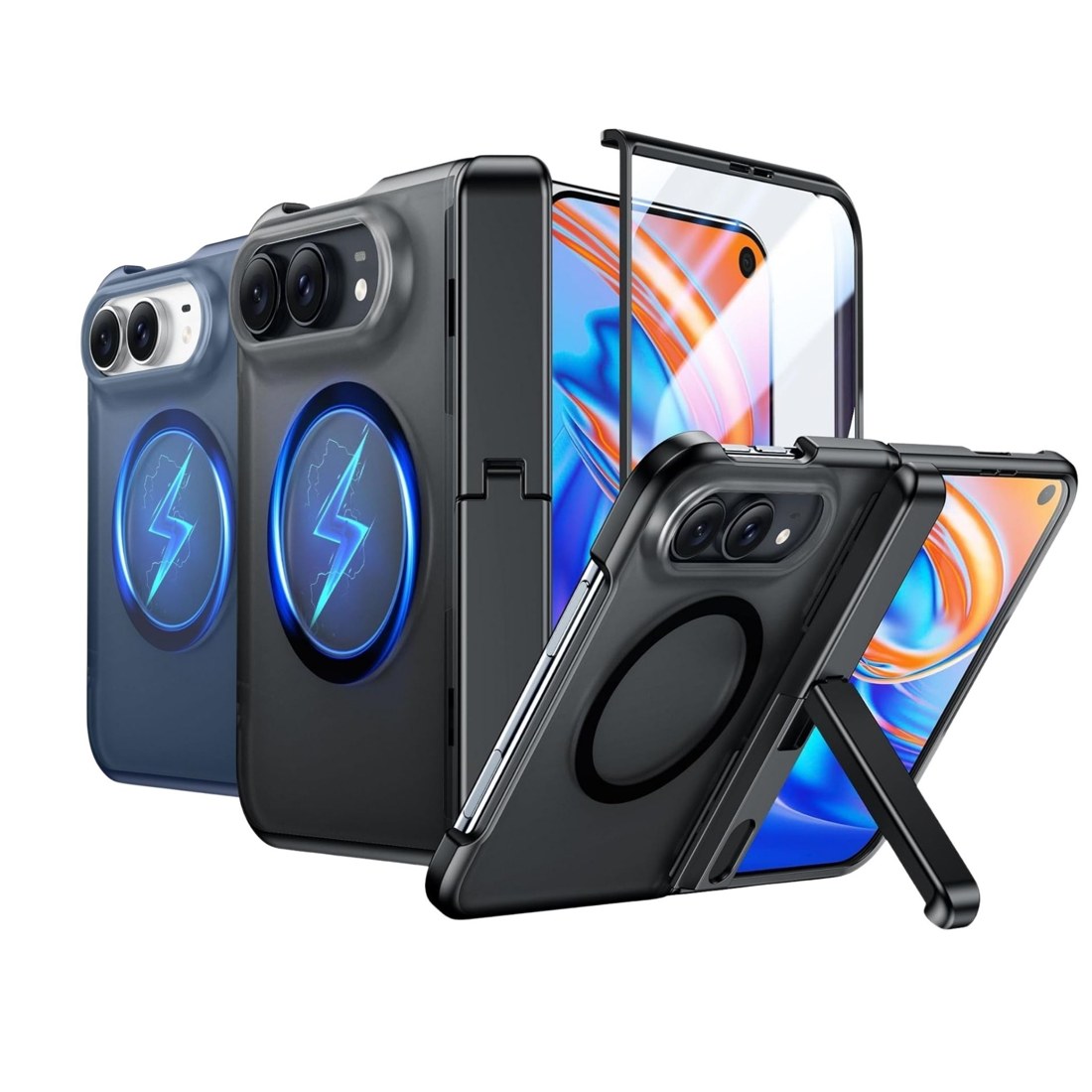 เคส FenixShield Titan Stand สีดำและน้ำเงิน พร้อมขาตั้งและกรอบหน้าสำหรับสมาร์ทโฟน